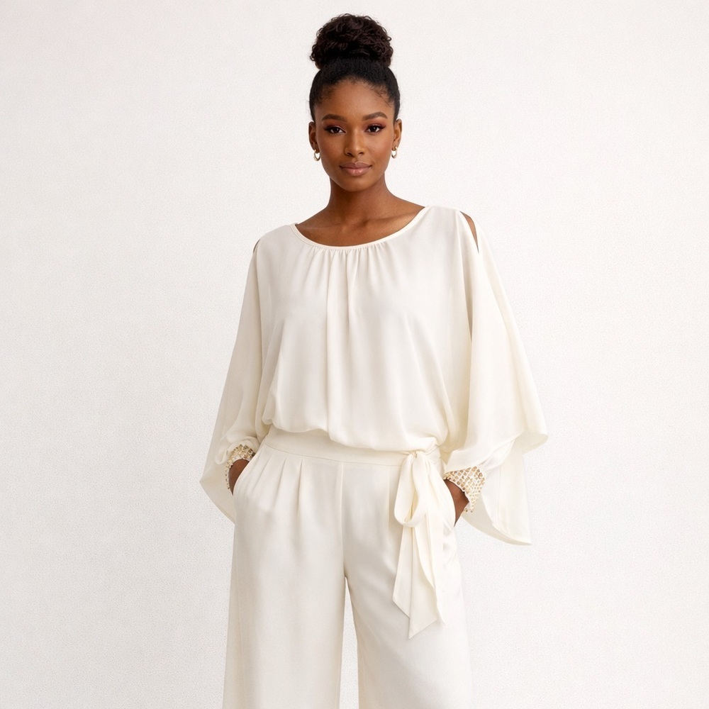 Garcia Women's Sheer Butterfly Slit Sleeve Boho Whimsical Blouse